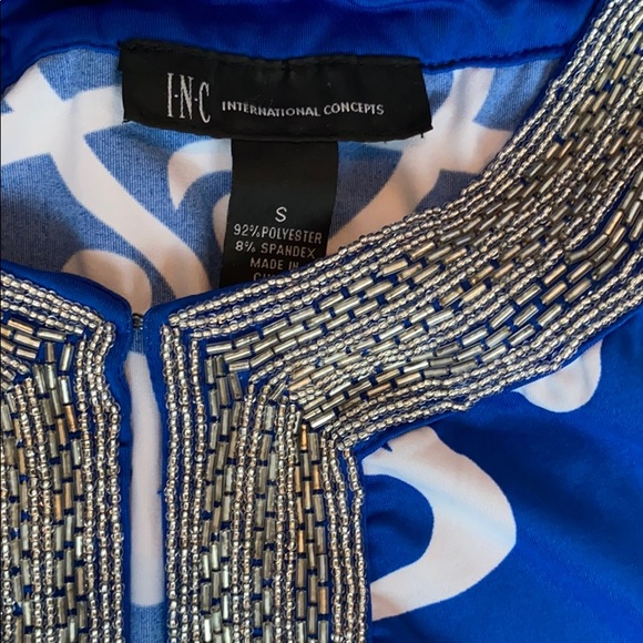 INC BLUE & SILVER BEADED HALTER STYLE TANK SIZE S - Picture 3 of 4